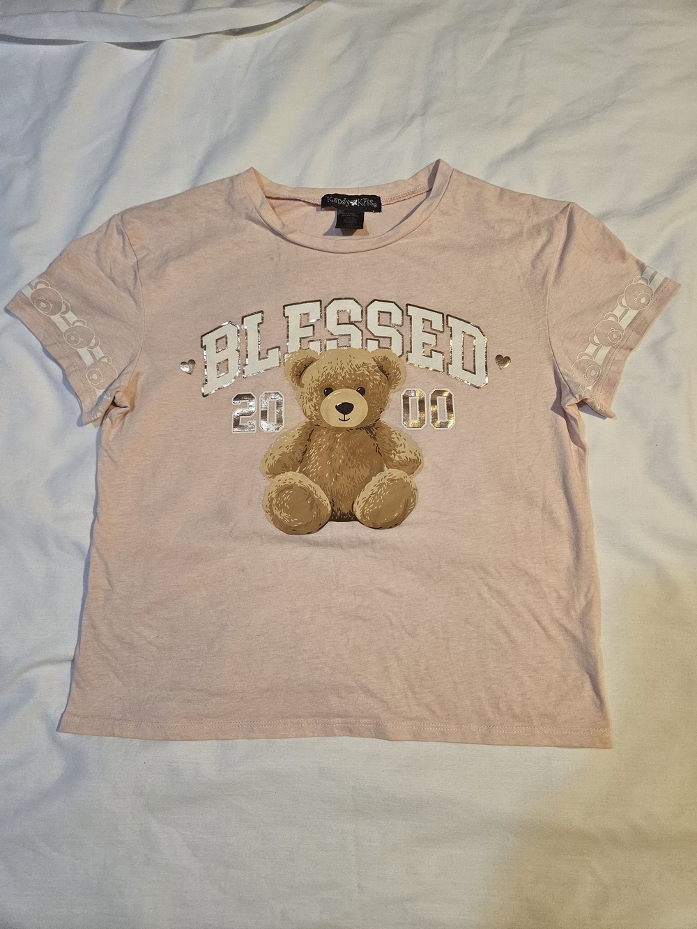 Kids 'Blessed' Teddy Graphic Tee - Light Pink